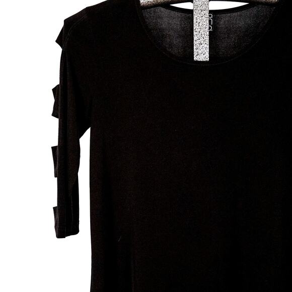 Clara Sun Woo Women's Tunic Top Size XS Black V-Neck Ladder Sleeve Minimalist - Picture 3 of 6